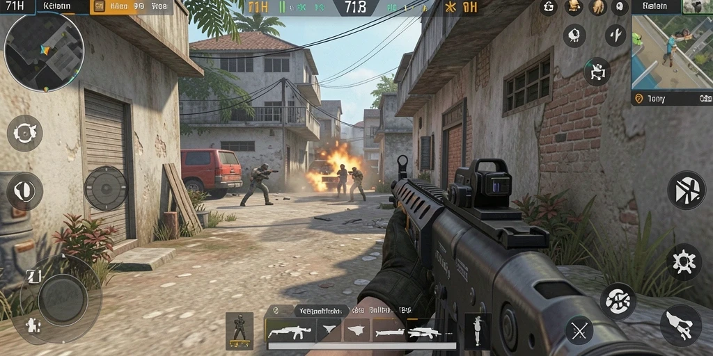 Tampilan gameplay seru dan cepat dari 71H dalam mode FPS.