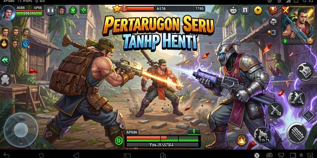 Screenshot utama AP686 menampilkan pertarungan karakter yang mendebarkan.