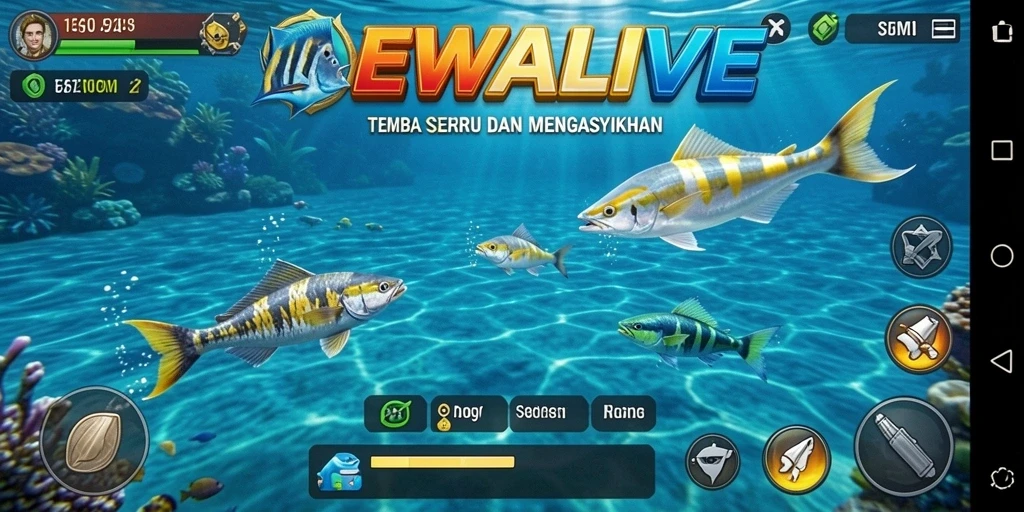 Tampilan gameplay seru DEWALIVE saat menembak ikan.