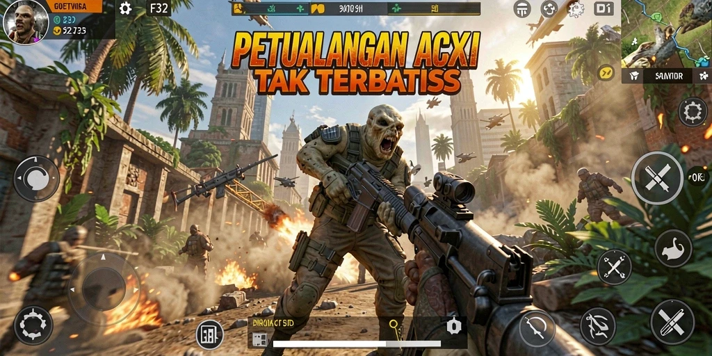 Screenshot utama F32 menampilkan aksi seru dalam pertempuran.