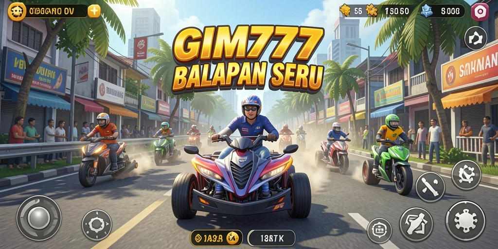 Gameplay GIM777 menampilkan aksi balap mendebarkan dengan grafis cemerlang.