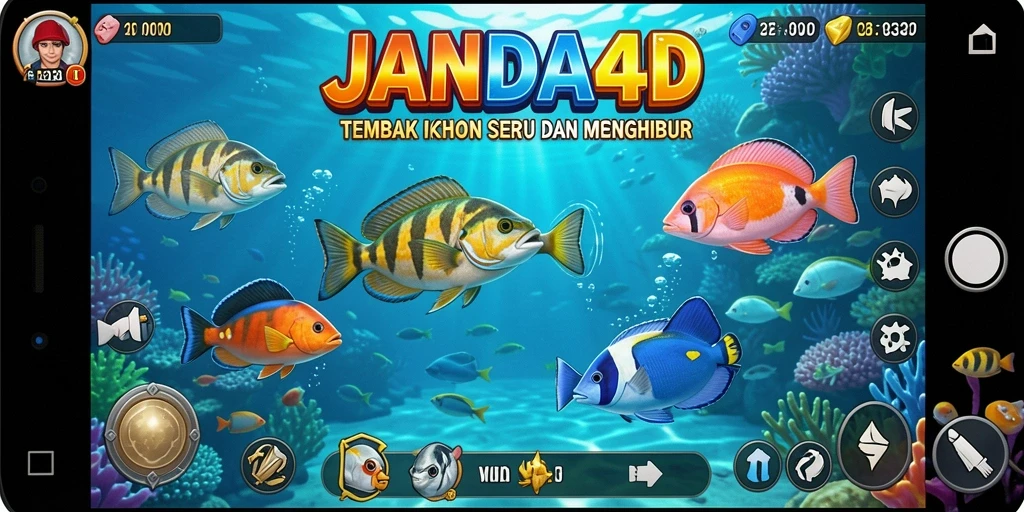 Tampilan gameplay seru dari JANDA4D saat menembak ikan.