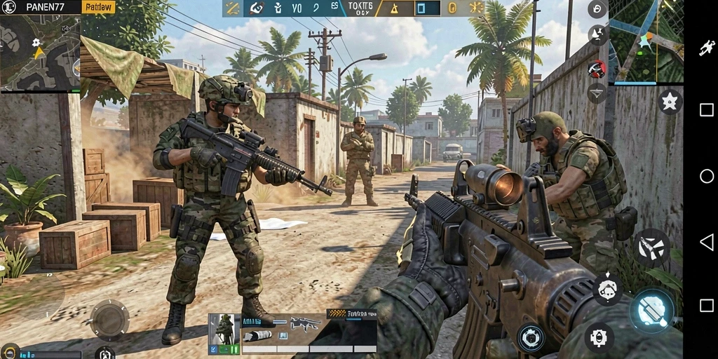 Tampilan aksi seru dalam gameplay PANEN77 FPS.