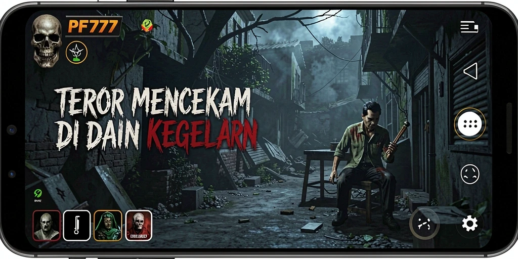 Screenshot gameplay PF777 menampilkan suasana mencekam yang mengerikan.