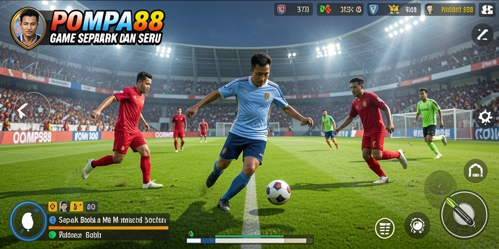 Tampilan gameplay POMPA88 dengan aksi sepak bola yang seru.