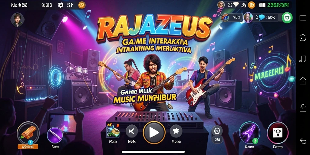Screenshot gameplay RAJAZEUS yang menunjukkan pengalaman bermain musik.