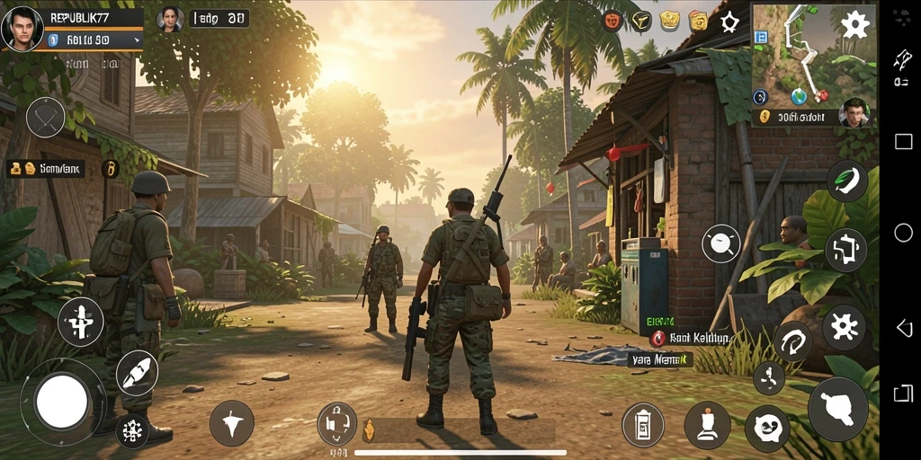 Tampilan gameplay menarik di REPUBLIK77 dengan interaksi karakter yang dinamis.