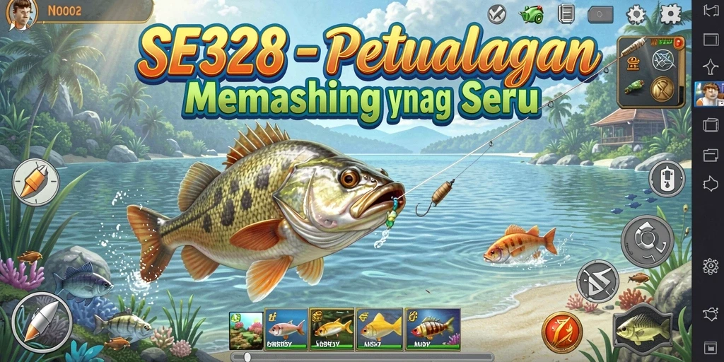 Screenshot gameplay SE328 menunjukkan aksi memancing yang mendebarkan.
