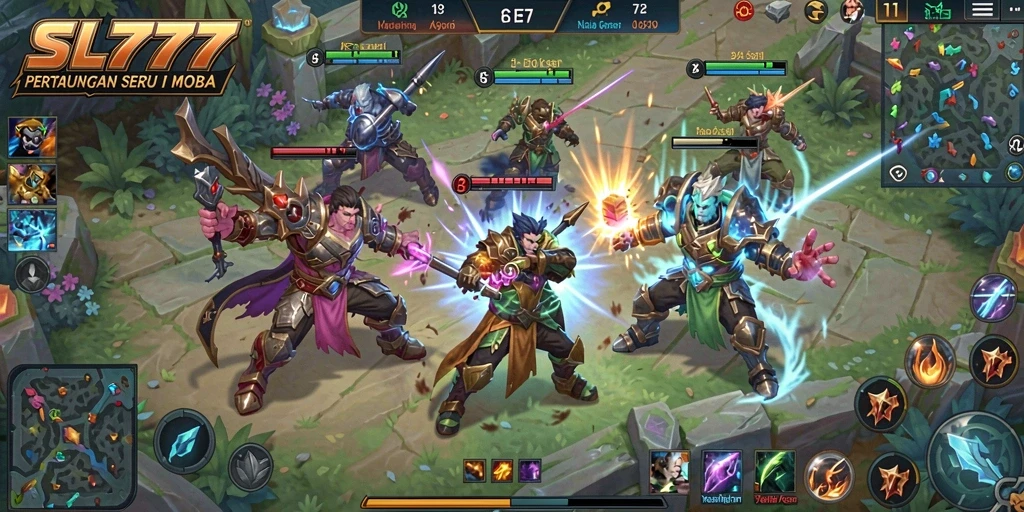 Gameplay seru dalam SL777 dengan aksi MOBA yang mendebarkan.